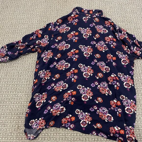 WOMAN WITHIN Shirt Womens Sz 1X Plus Button Up Floral Navy Blue Red Blouse Rayon - Picture 3 of 6